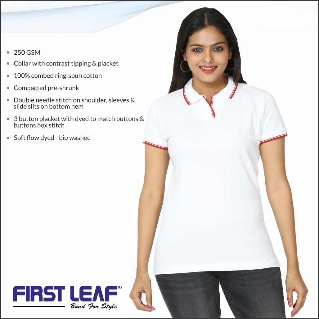White Tshirt With Red Tipping Ladies – Newgenn India